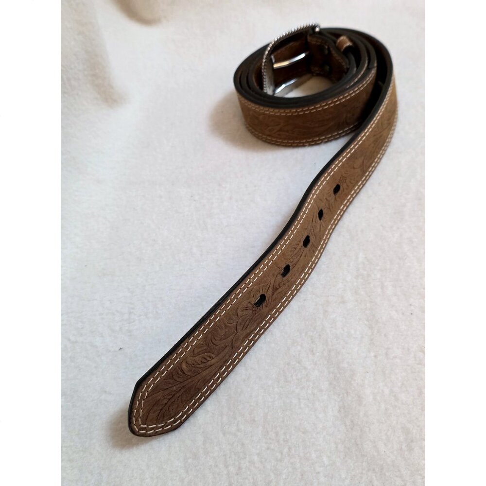 Ariat Men's Tooled Leather Belt Size 46 2007 Limited Edition Silver Tone Buckle